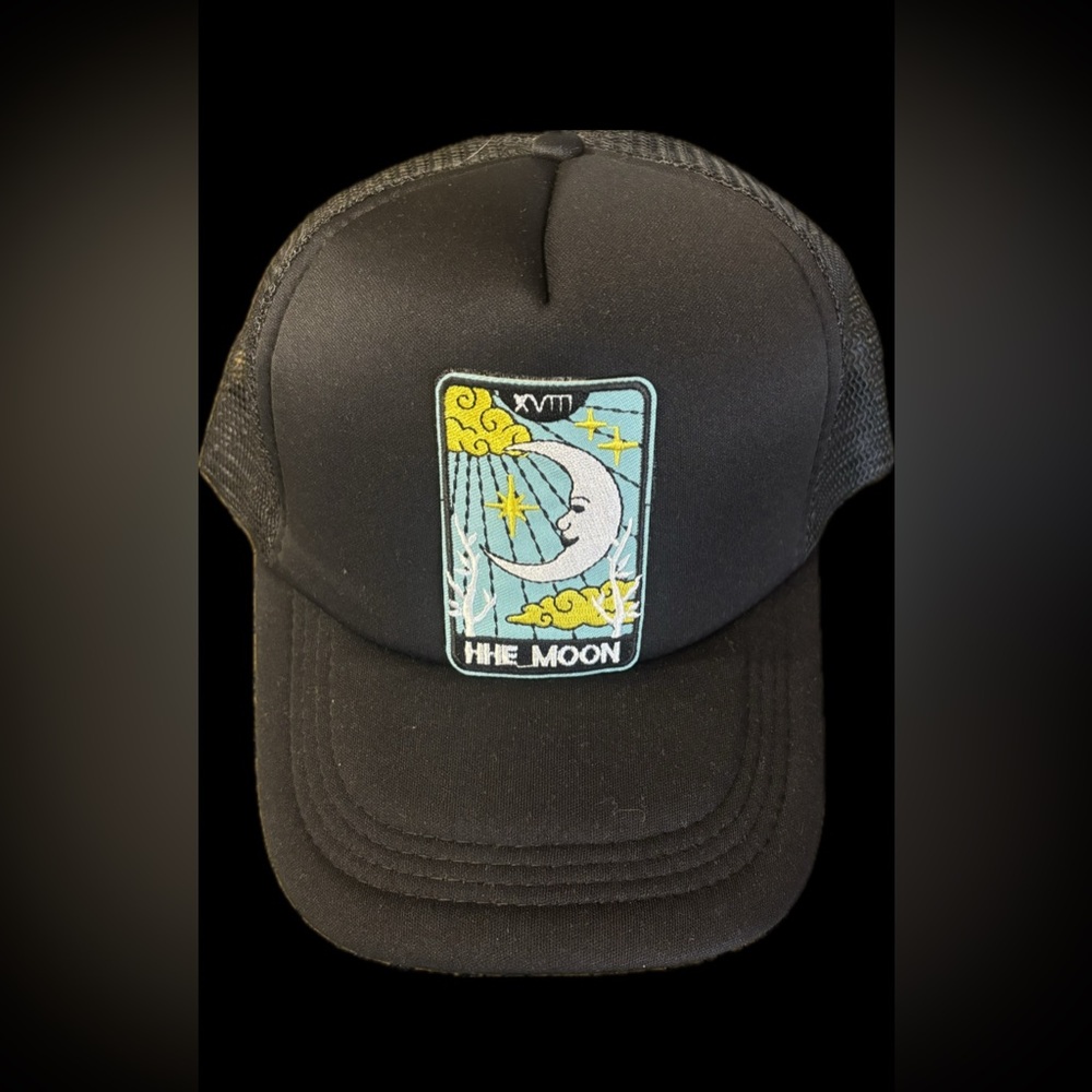 Black Trucker Hat with Moon Patch